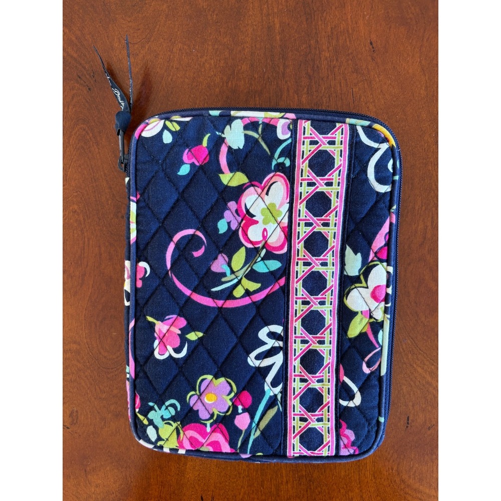 Vera Bradley Navy Blue Floral Quilted Tablet Tech Sleeve Case Padded Zip Around